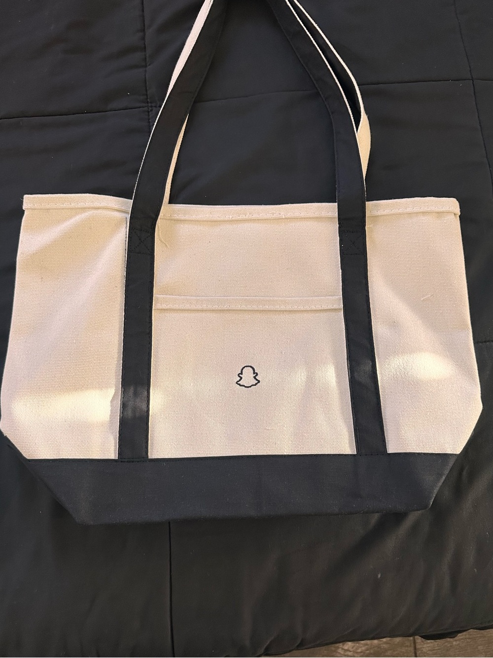 Canvas Two-Tone Tote Bag in Cream and Black
